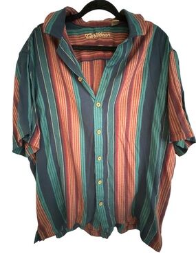 Men’s XL Striped Button Up Caribbean Short Sleeve Shirt